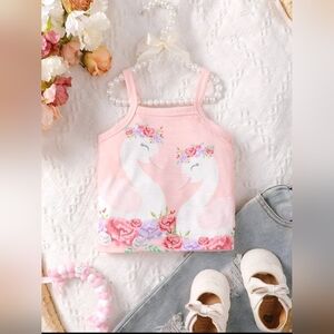Baby Swan & Floral Print Cami Top